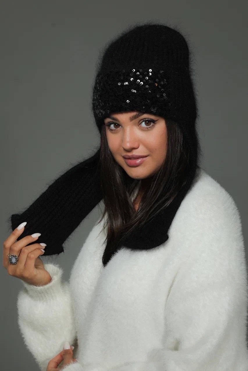 шапка с пайетками из премиальной ангоры,шапка ушанка из ангоры,шапка-ушанка из ангоры от бренда ко-ко,шапка ушанка из ангоры ко-ко 507001053,шапка ушанка из ангоры ко-ко 507001047