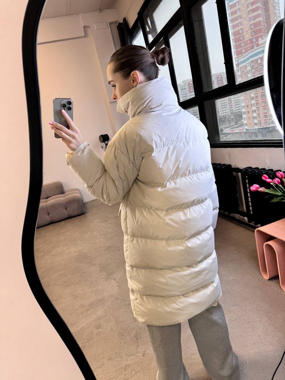 пуховик средней длины,пуховик,женский пуховик,бежевый пуховик,женская зимняя длинная куртка-пуховик 2026 года