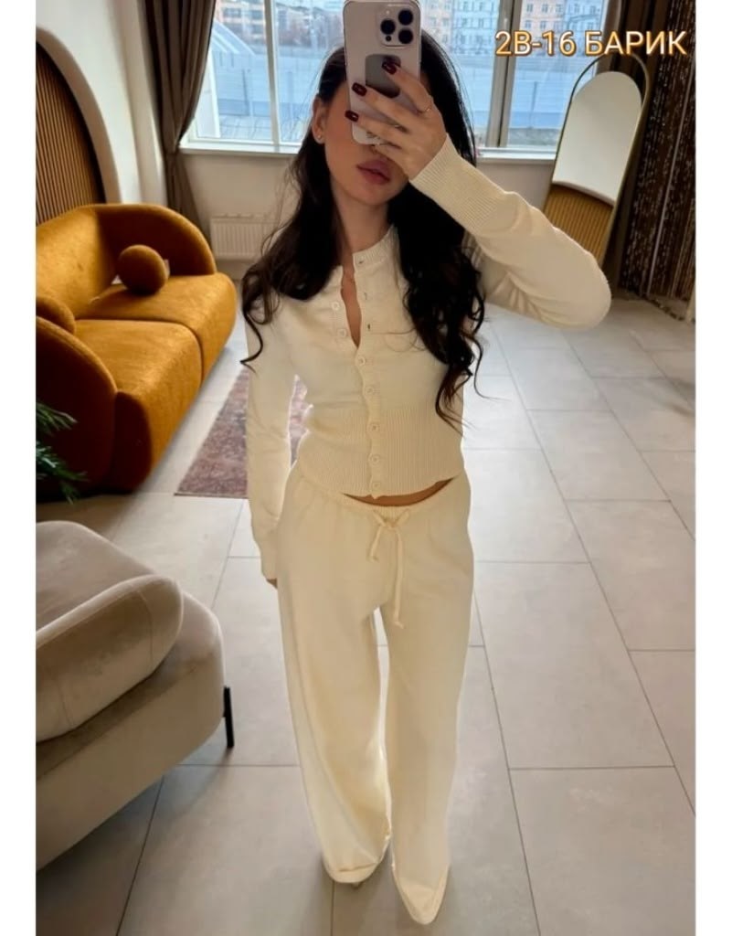 женский костюм,костюм двойка с брюками и кофтой top wear цвет сливочный молочный,костюм женский ,вязаные костюмы,костюм брючный
