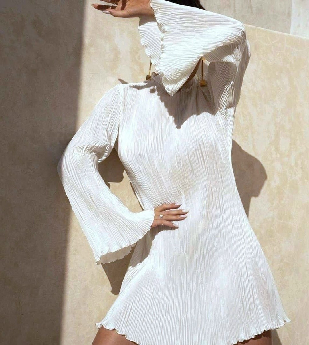 платье плиссе,2026 расклешенное плиссированное сексуальное платье с длинными рукавами,черное платье плиссе,платье букле,черное плиссированное платье