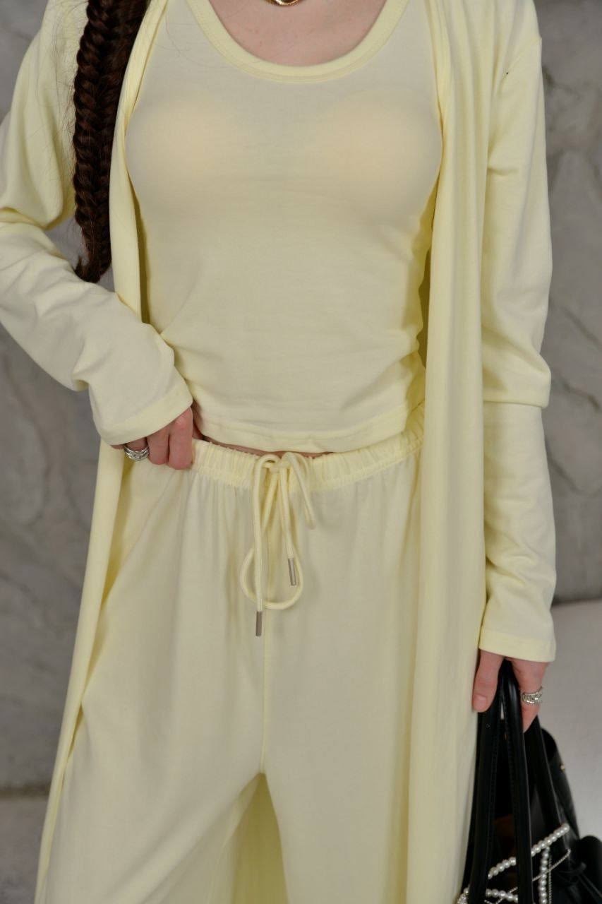 костюм тройка: кардиган, топ, брюки палаццо (плотный хлопок),стильные костюмы,костюм женский,летние костюмы,повседневный костюм