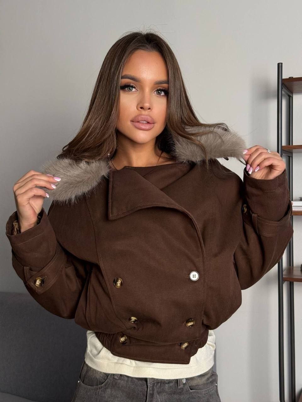 куртка с мехом,меховая куртка,женская парка на натуральном меху укороченная куртка с лисьим мехом,женский пуховик из лисьего меха 2026,теплая куртка