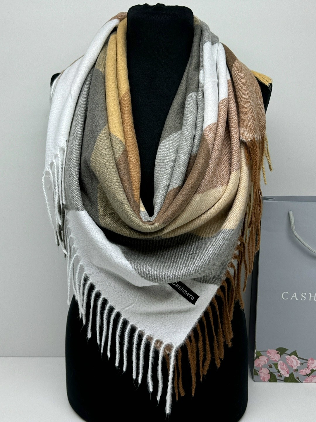 платок женский клетчатый 100*100 см. арт. 1169194,шарф платок,платок женский,теплый кашемировый платок,теплый платок