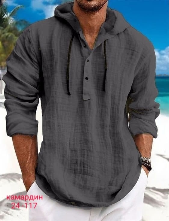 рубашка мужская льняная,рубашка мужская с капюшоном,льняная рубашка летняя,рубашка для мужчин,рубашка с капюшоном