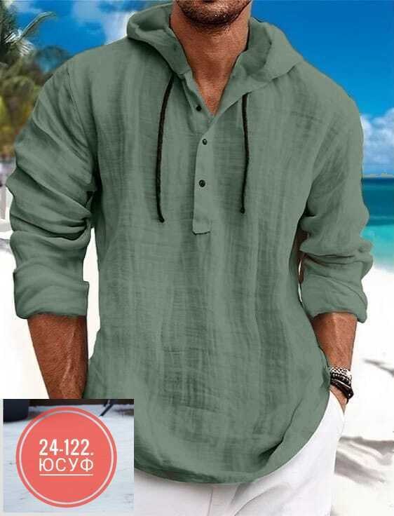 рубашка льняная мужская,рубашка мужская с капюшоном,рубашка мужская летняя,рубашка для мужчин,рубашка с капюшоном