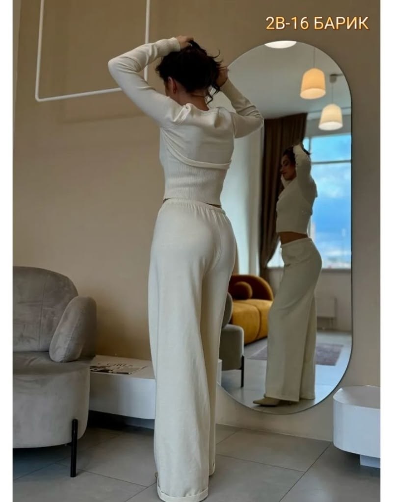 женский костюм,костюм двойка с брюками и кофтой top wear цвет сливочный молочный,костюм женский ,вязаные костюмы,костюм брючный