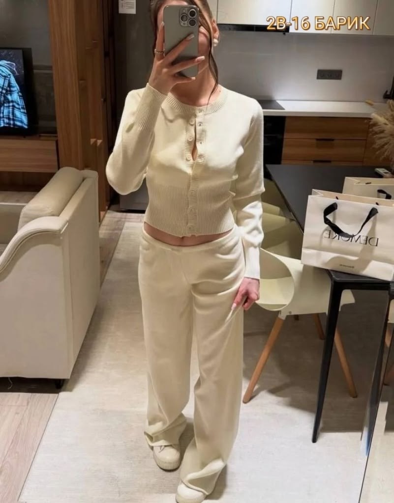 женский костюм,костюм двойка с брюками и кофтой top wear цвет сливочный молочный,костюм женский ,вязаные костюмы,костюм брючный
