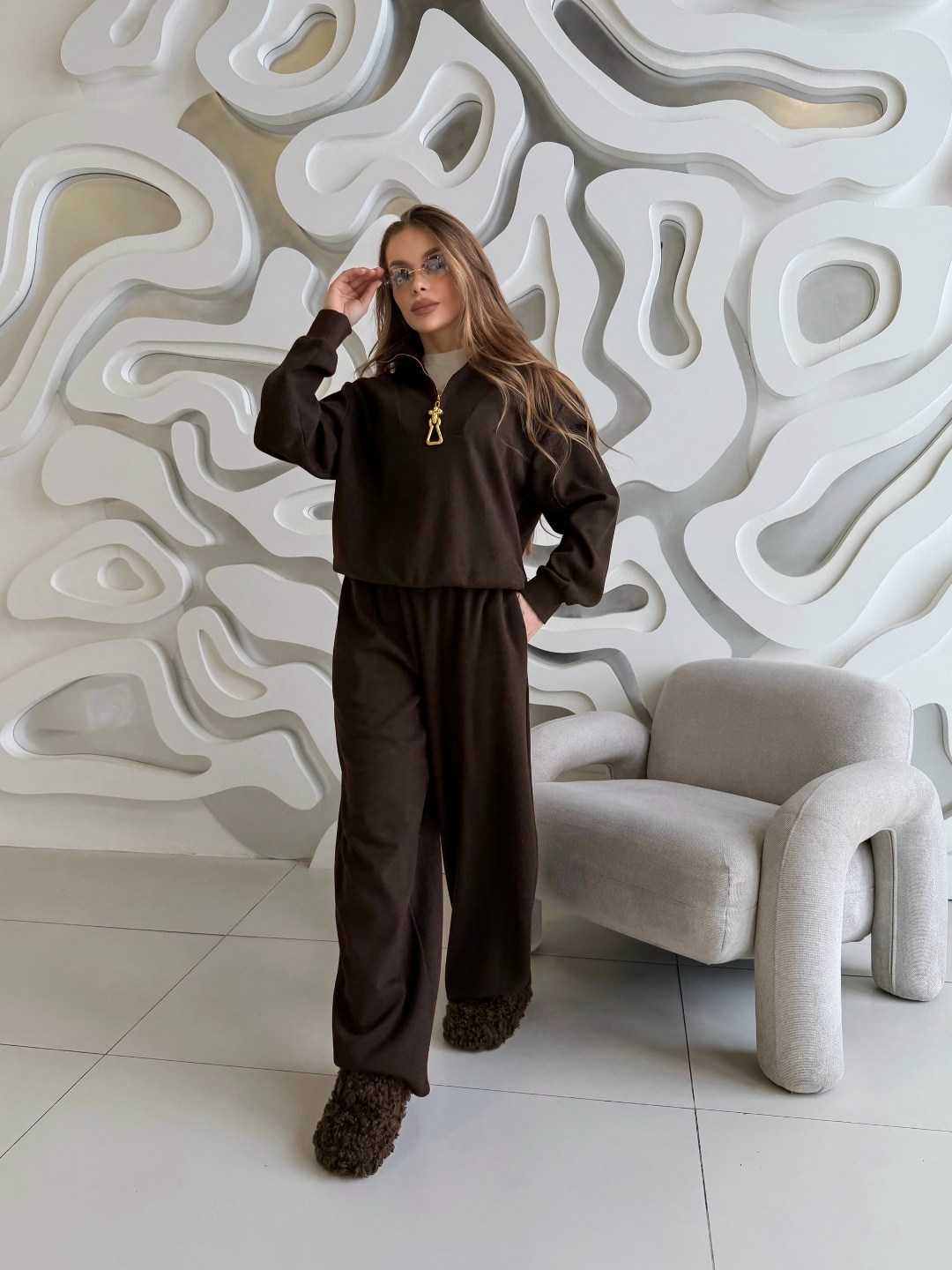 трикотажные костюмы,костюм женский на флисе,коричневый костюм,костюм теплый,костюм