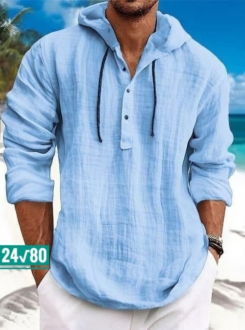 рубашка льняная мужская,рубашка мужская с капюшоном,мужская повседневная рубашка,рубашка мужская летняя,рубашка с капюшоном