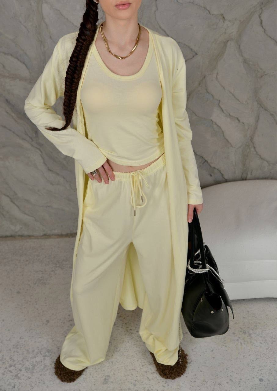 костюм тройка: кардиган, топ, брюки палаццо (плотный хлопок),стильные костюмы,костюм женский,летние костюмы,повседневный костюм