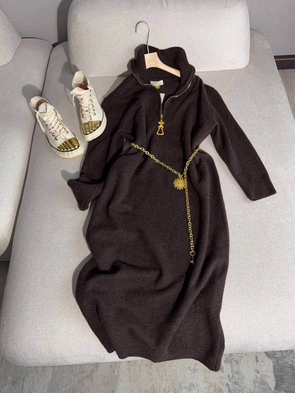 вязаное платье,коричневое платье,женское платье