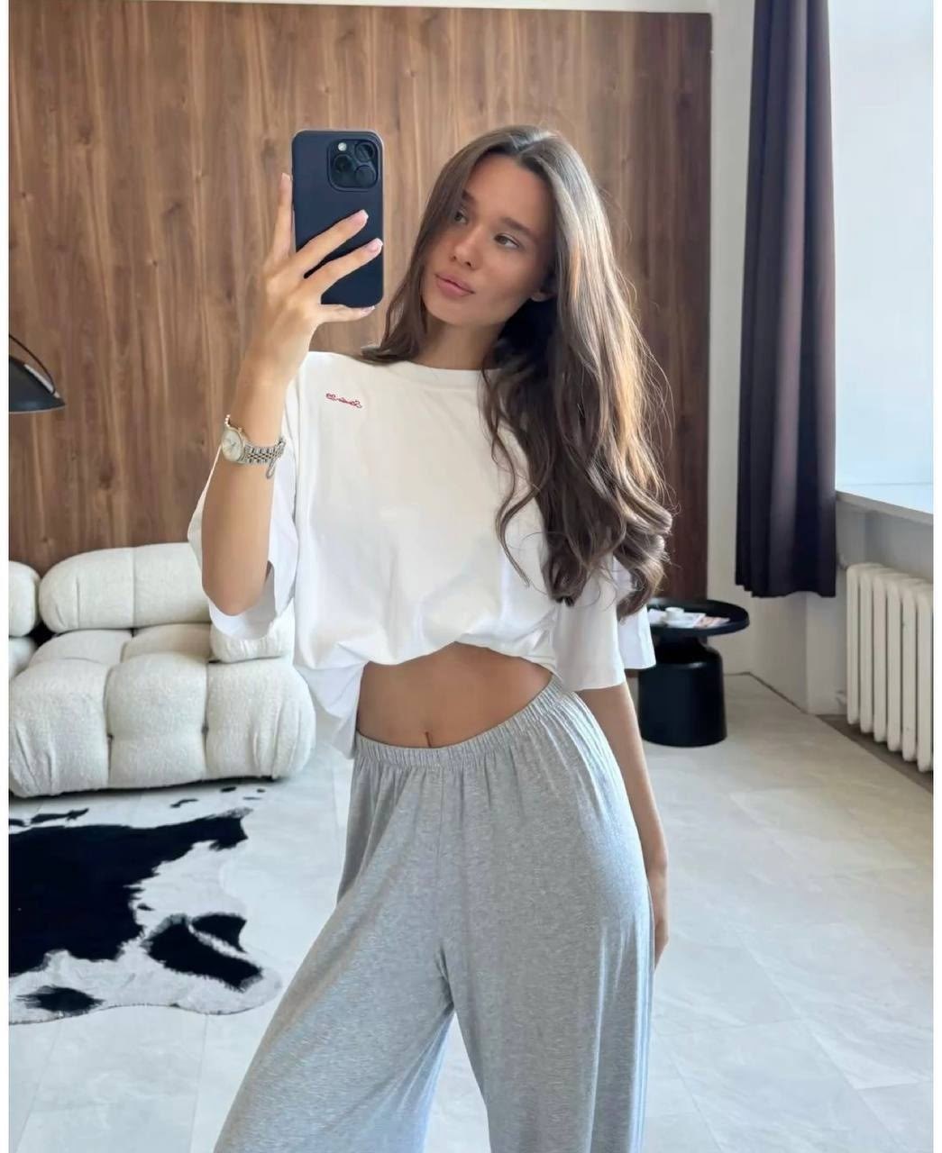 широкие брюки,хлопковый комплект с топом и брюками твое 70583222,штаны белые,свободные брюки,брюки палаццо