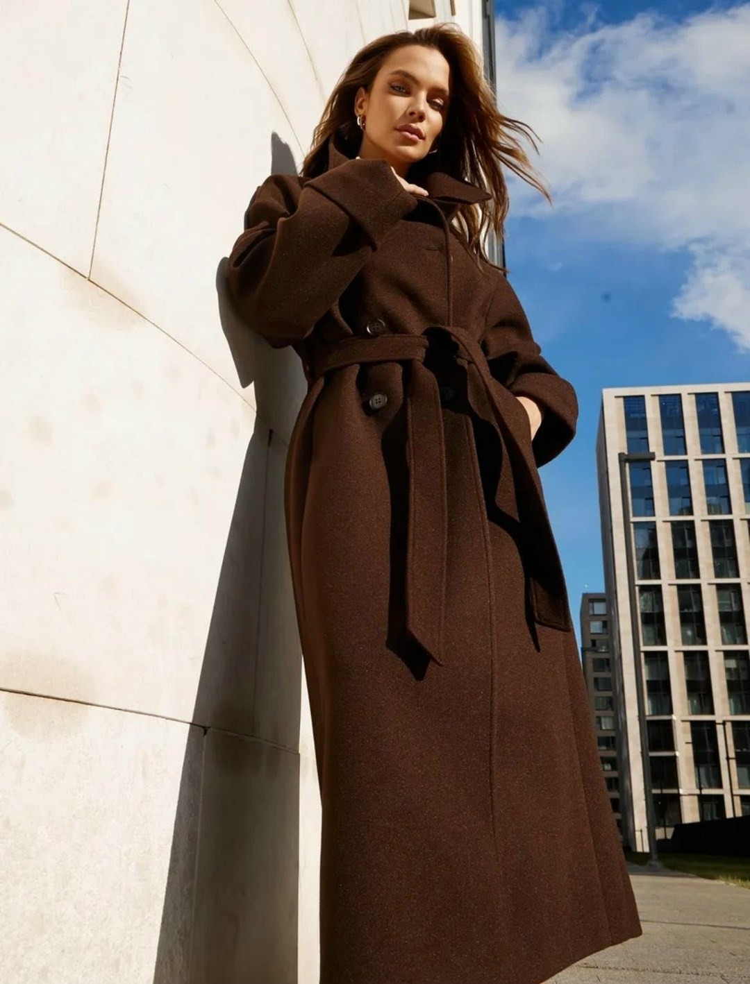 коричневое пальто женское,длинное пальто,пальто коричневое,шерстяное пальто,пальто dava 7006 шоколадное