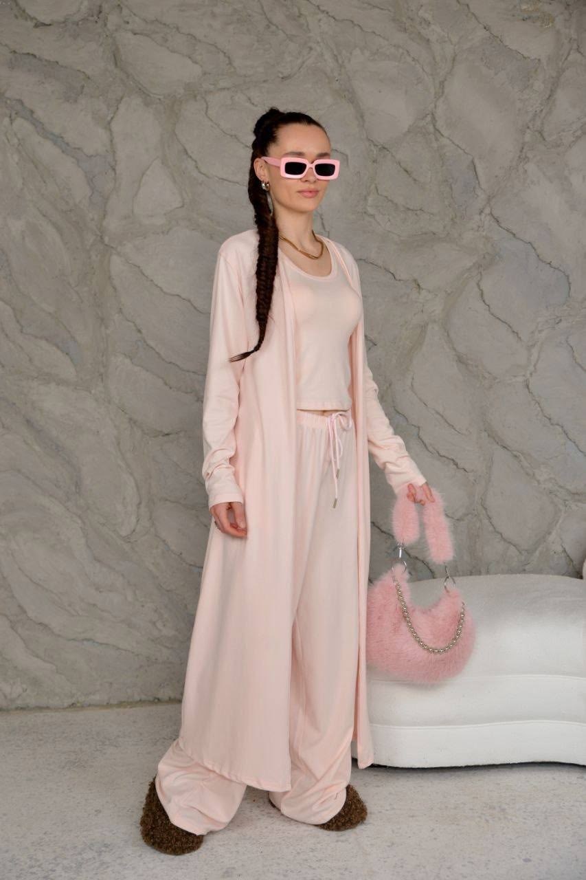 костюм тройка: кардиган, топ, брюки палаццо (плотный хлопок),стильные костюмы,костюм женский,летние костюмы,повседневный костюм