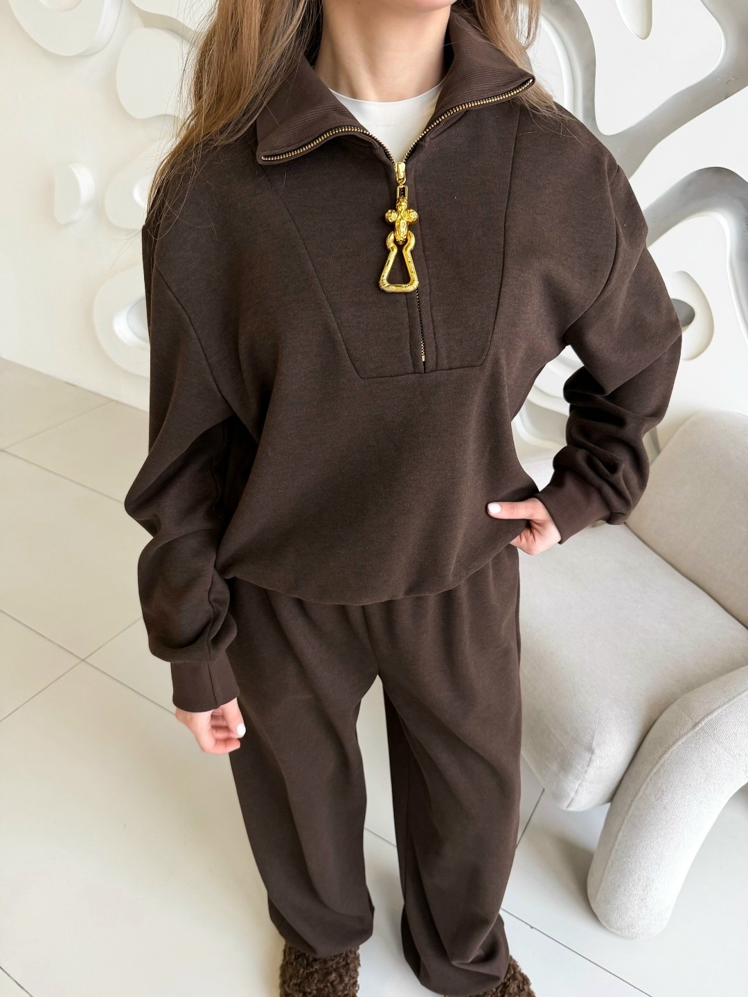 трикотажные костюмы,костюм женский на флисе,коричневый костюм,костюм теплый,костюм