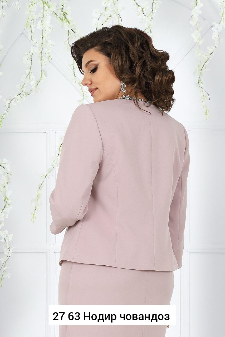 элегантные костюмы,костюм женский,костюм ninele,костюм праздничный,классический костюм жакет и платье из костюмной ткани-розовый ninele 7469 пудра