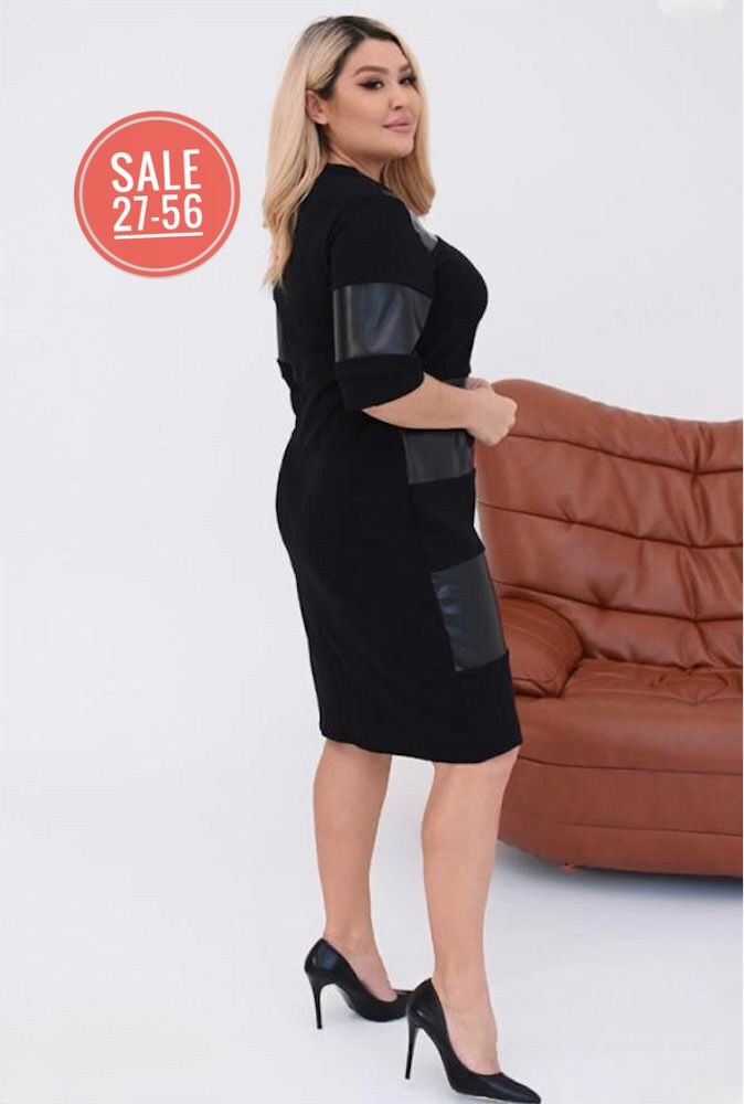 платье комбинированное трикотаж + эко. кожа, черный,трикотаж+экокожа,кожаное платье,платье из кожи,платье большие размеры