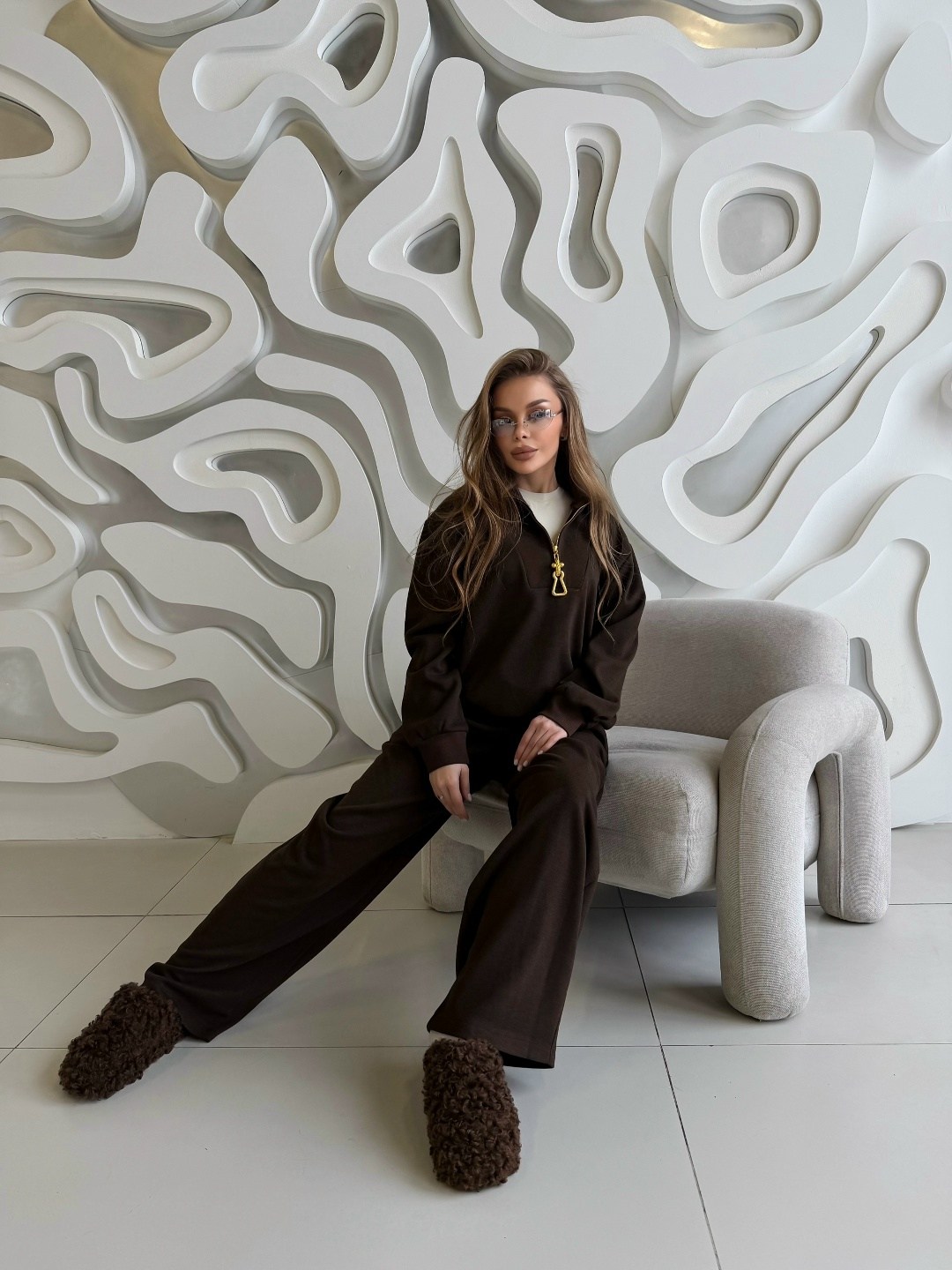 трикотажные костюмы,костюм женский на флисе,коричневый костюм,костюм теплый,костюм