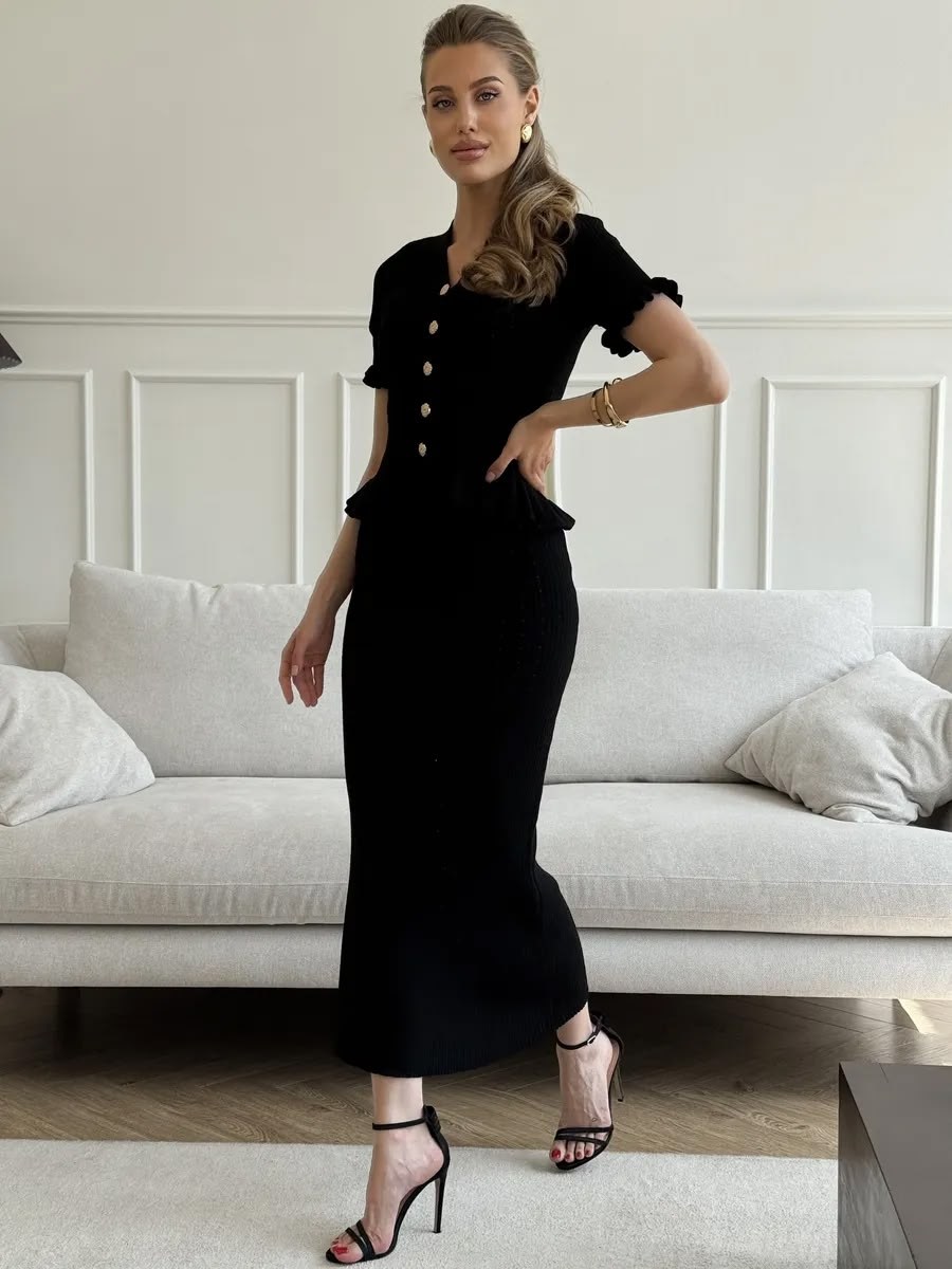 кардиган трикотажный вязаный с баской и рюшами mior,костюм трикотажный с юбкой,трикотажное платье,костюм с юбкой,вязаный трикотаж