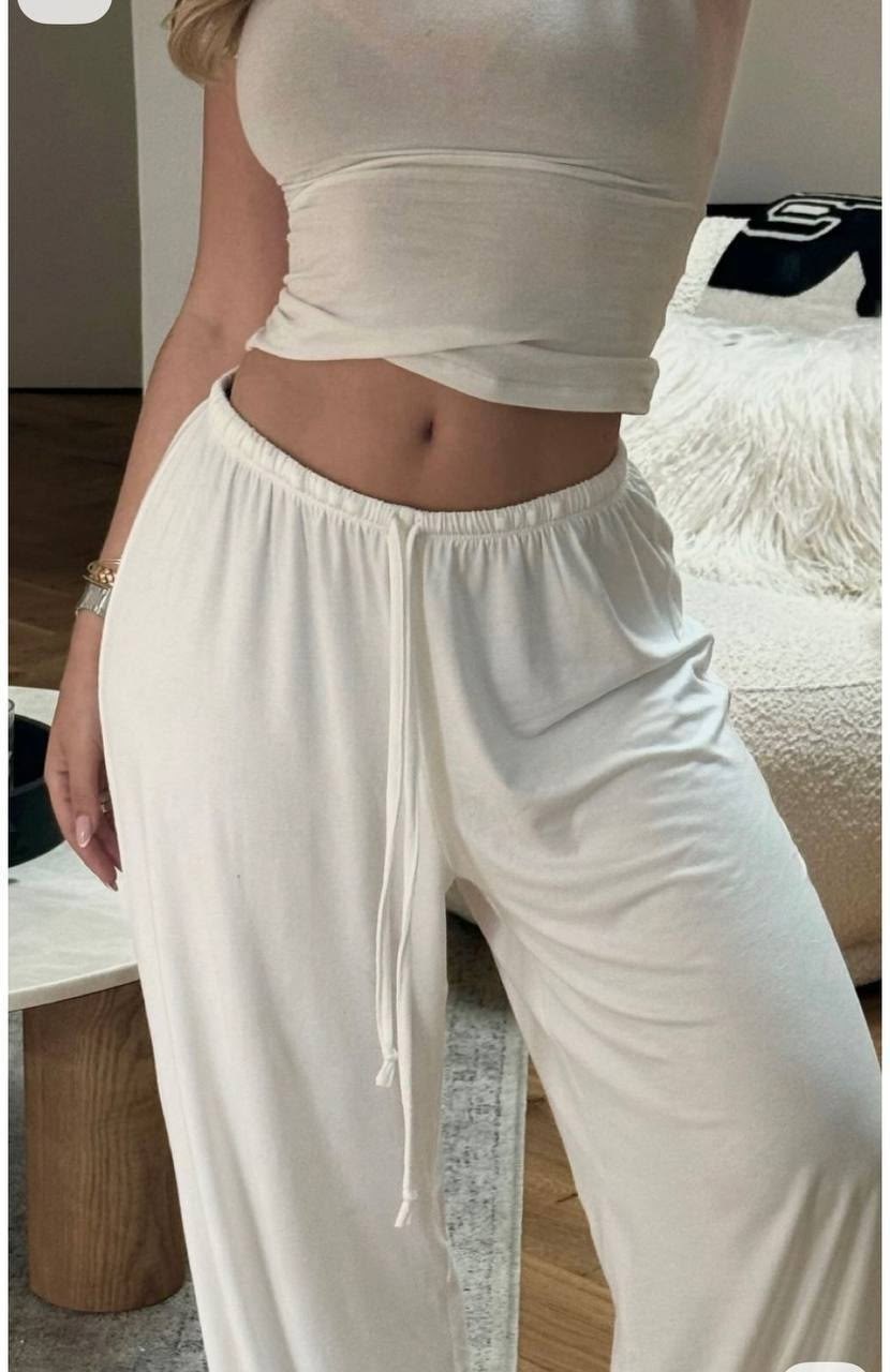 широкие брюки,хлопковый комплект с топом и брюками твое 70583222,штаны белые,свободные брюки,брюки палаццо