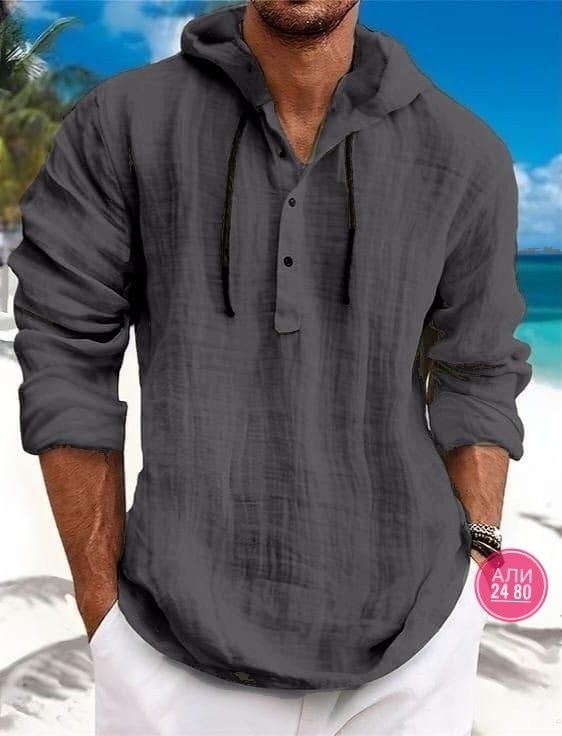рубашка льняная мужская,рубашка мужская с капюшоном,рубашка с капюшоном,рубашка мужская летняя,мужская повседневная рубашка