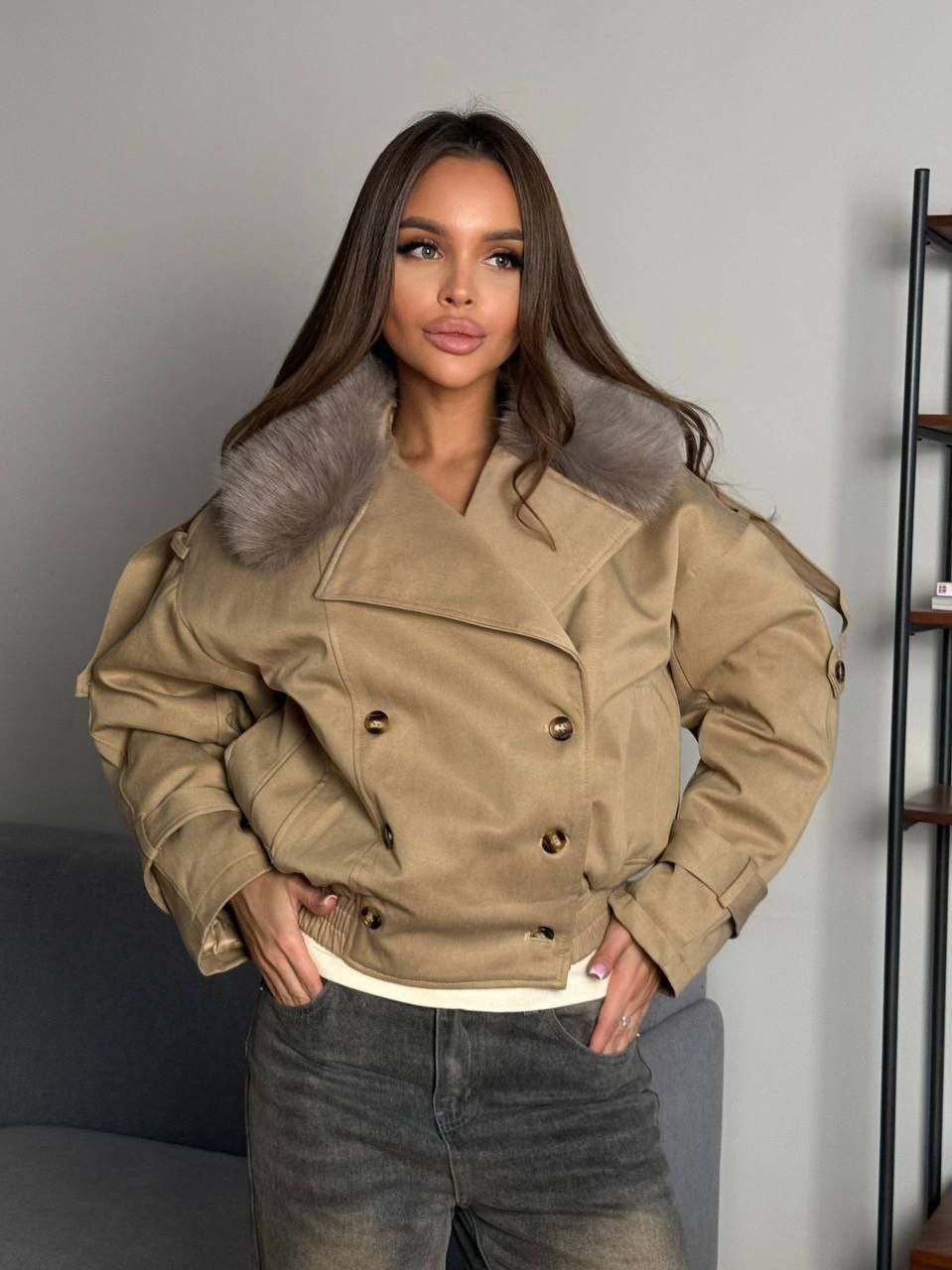 куртка с мехом,меховая куртка,женская парка на натуральном меху укороченная куртка с лисьим мехом,женский пуховик из лисьего меха 2026,теплая куртка