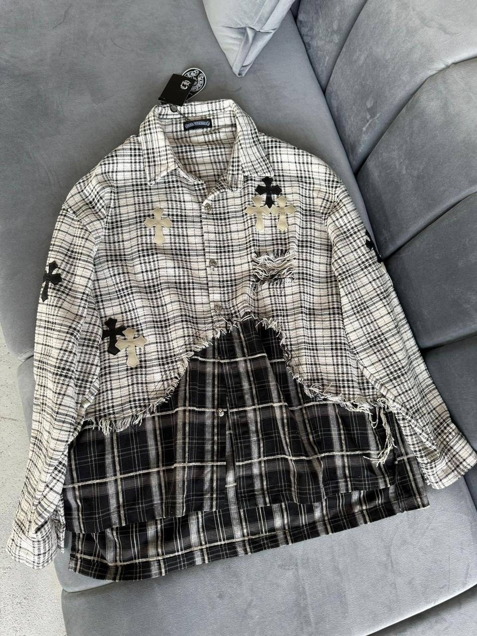 дизайнерские рубашки,стильная рубашка,рубашка chrome hearts,женская рубашка,женская рубашка в клетку