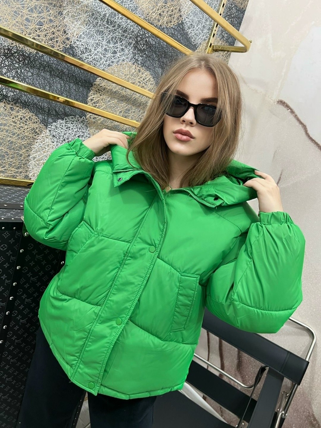 куртка женская,модная куртка,женская зимняя куртка,пуховик зимний короткий куртка оверсайз с капюшоном winterra 170501009,куртка зеленая женская
