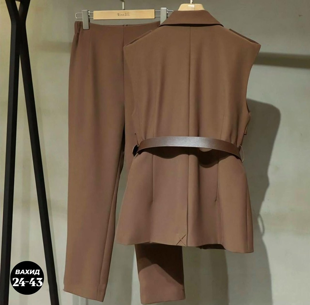 женский костюмный пиджак с отложным воротником,костюм тройка: пиджак + брюки + кофта,костюм тройка,женский пиджак с поясом,костюм из текстиля жакет и брюки с ремнем amuar 1032 коричневый