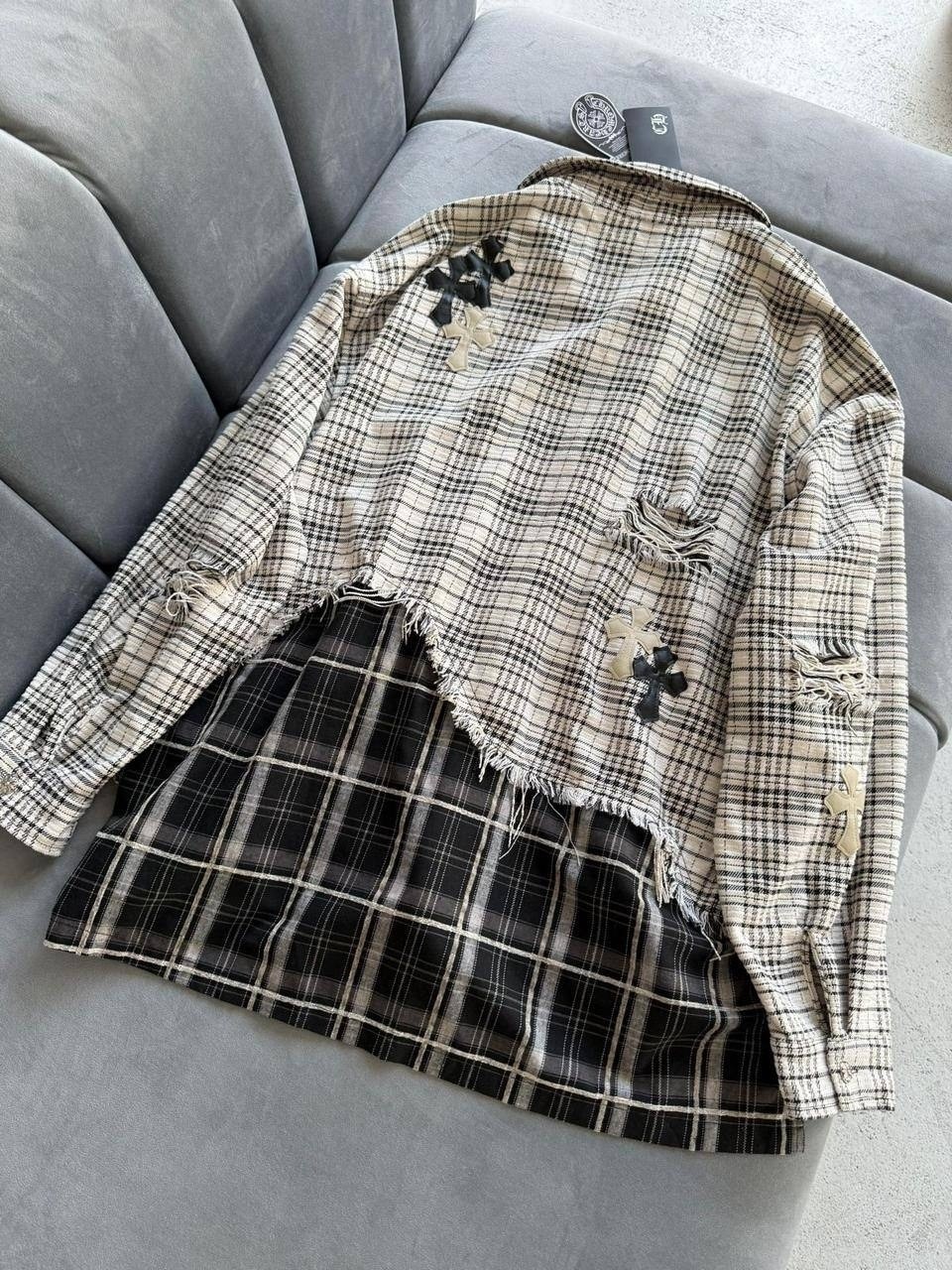 дизайнерские рубашки,стильная рубашка,рубашка chrome hearts,женская рубашка,женская рубашка в клетку