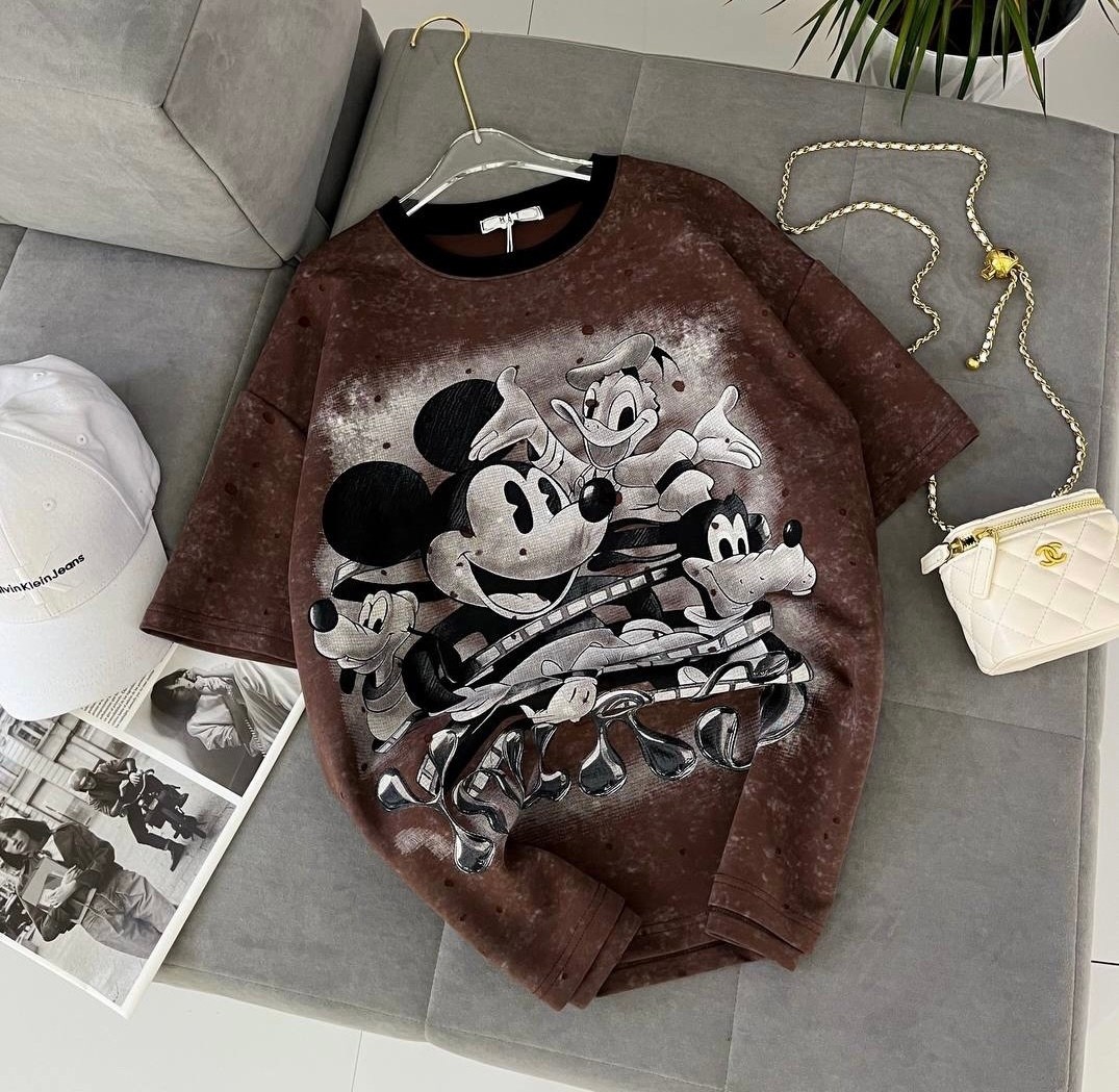 стильная одежда,футболка женская оверсайз варенка мики маус стразы,футболка оверсайз,модные стильные
