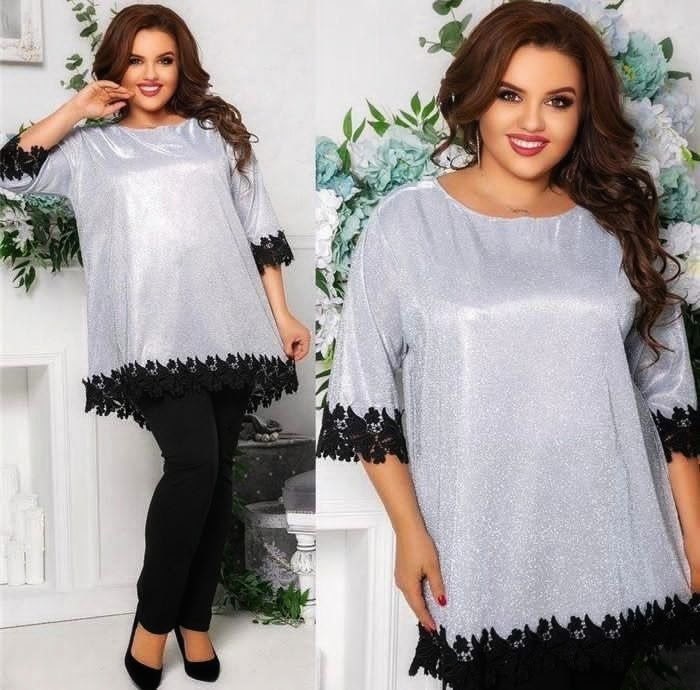 туника нарядная,фасон блузки из ткани люрекса,туника праздничная,туника с люрексом и гипюром,блузки из люрексовой ткани для полных женщин