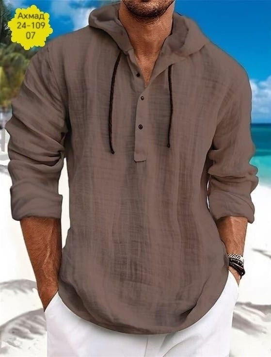 рубашка льняная мужская,рубашка мужская с капюшоном,мужская повседневная рубашка,рубашка мужская летняя,льняная рубашка летняя