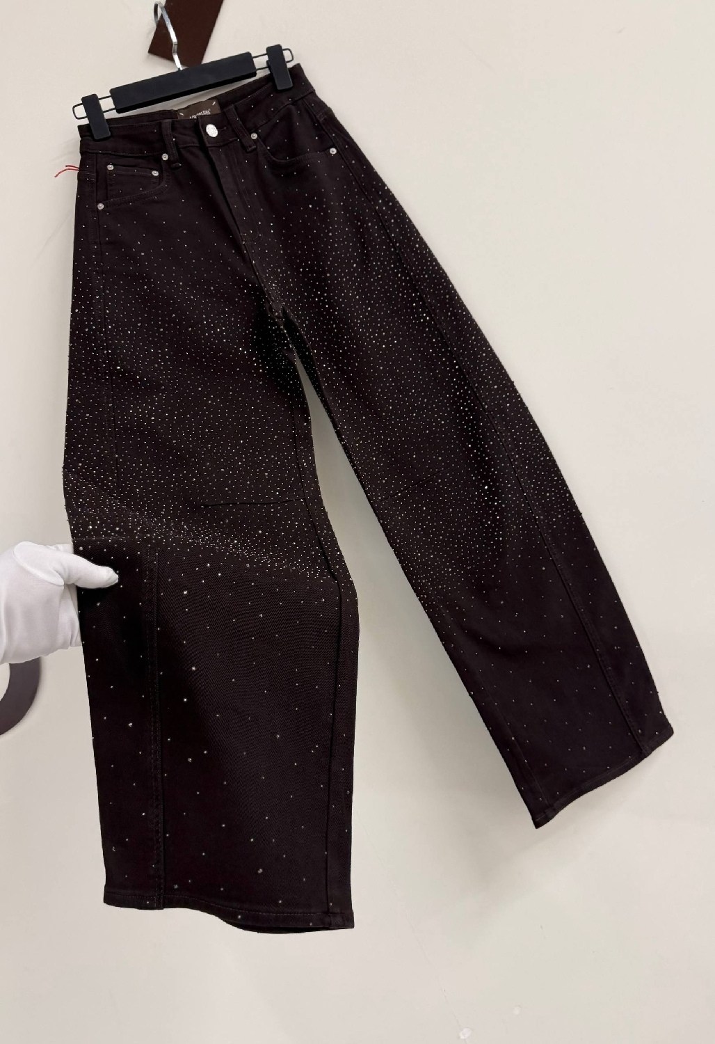 джинсы со стразами,джинсы mango со стразами,женские джинсы со стразами,джинсы женские,джинсы широкого кроя со стразами, коричневый