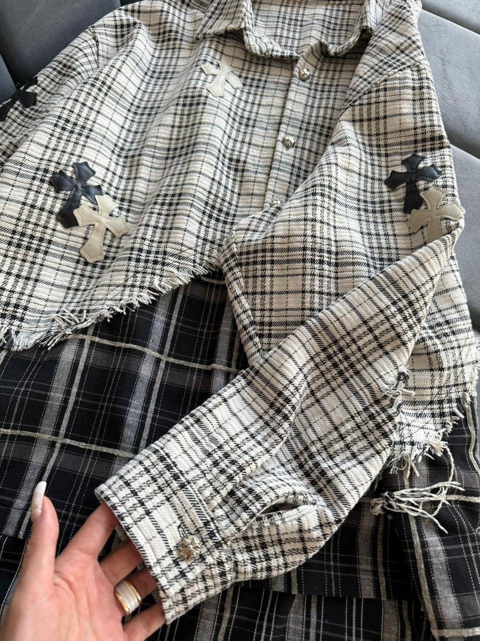 дизайнерские рубашки,стильная рубашка,рубашка chrome hearts,женская рубашка,женская рубашка в клетку