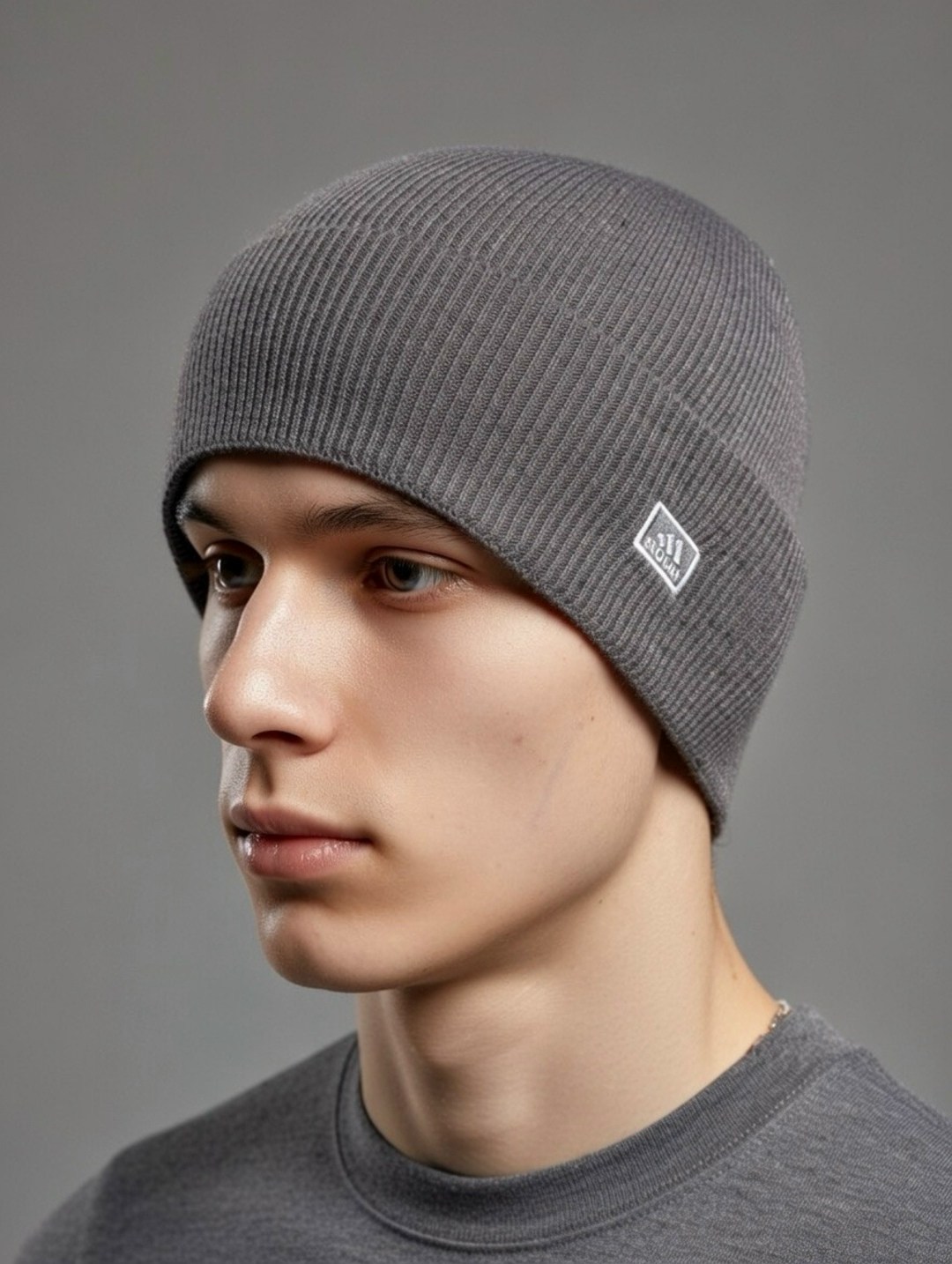 шапка мужская,шапка,шапка бини,шапка демисезонная,шапка серая