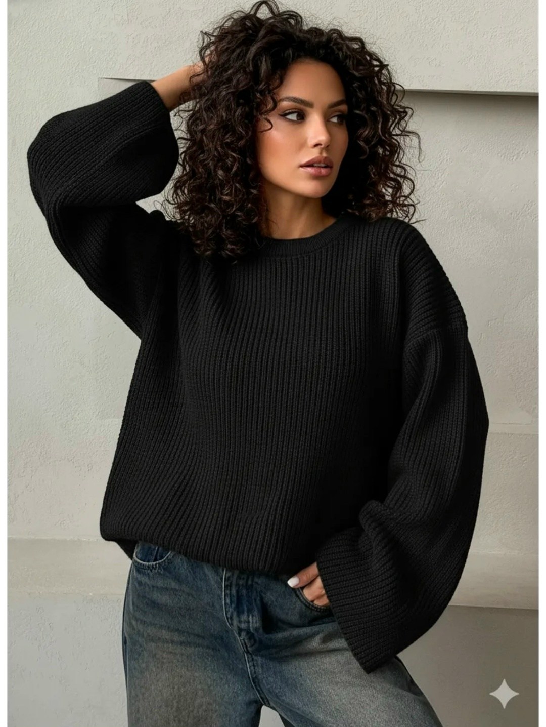 джемпер вязаный оверсайз,свитер оверсайз вязаный beruchi,свитер женский,свитер вязаный оверсайз,свитер женский кофта оверсайз укороченный вязаный черный