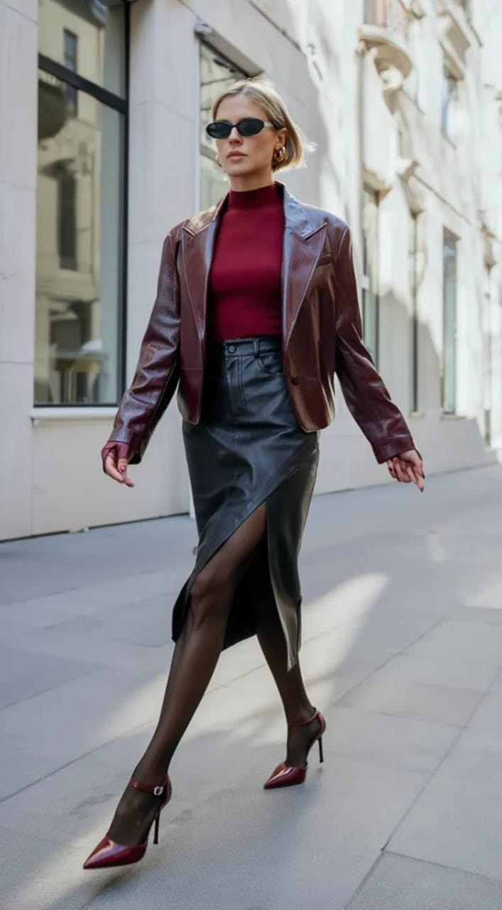 юбка кожаная макси с разрезом,кожаная юбка,кожаная юбка с разрезом,кожаная бордовая юбка,юбка кожаная миди