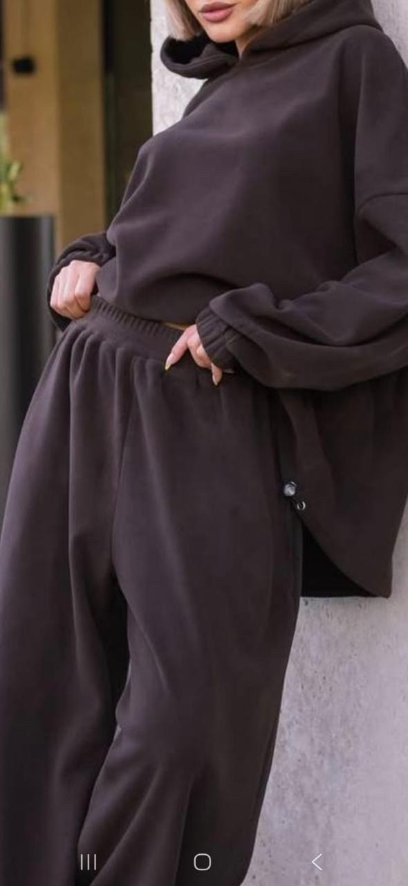 женский коричневый спортивный костюм оверсайз без принта afrogiyim,костюм (свитшот и брюки),трикотажные костюмы,толстовка с брюками,оверсайз костюм