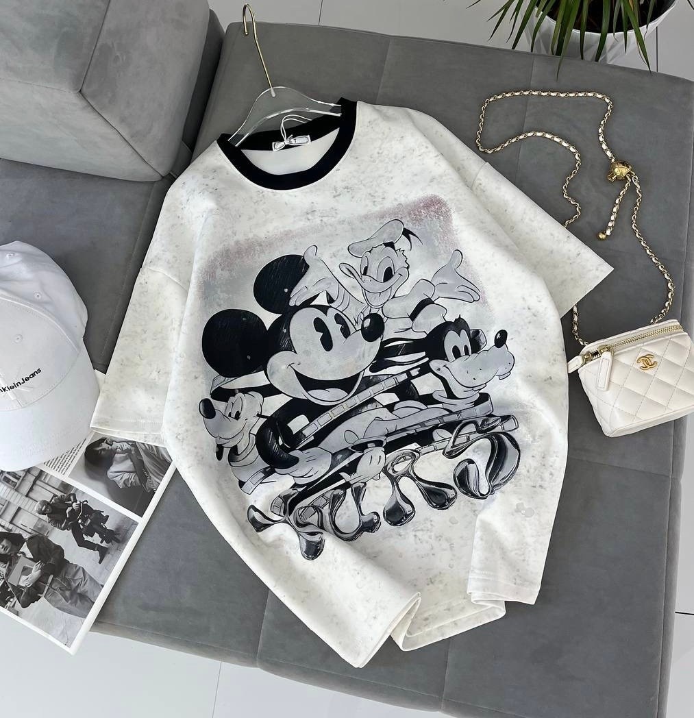 стильная одежда,футболка женская оверсайз варенка мики маус стразы,футболка оверсайз,модные стильные