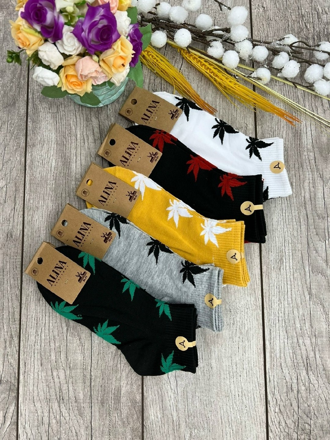 носки с листьями,носки женские,модные носки,носки с марихуаной,носки с принтами