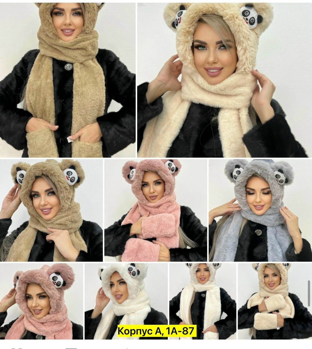 милая женская шапка с медвежьими ушками, зима 2026, утолщенный теплый плюшевый шарф,милая женская шапка с медвежьими ушками,шапка шарф с ушками медведь,зимние медведи шапка шарф перчатки,шапка шарф с