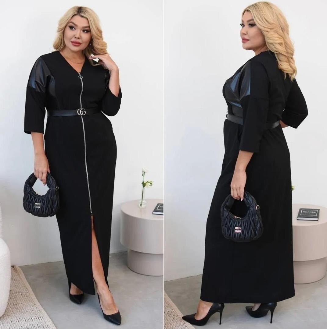 платье большие размеры,комбинированное платье,платье прямое,платье длинное,костюм платье