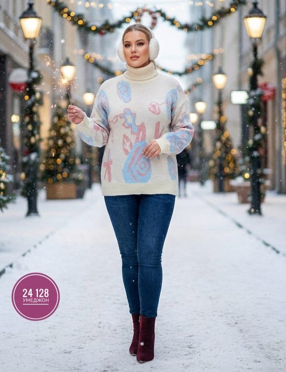 кофта свитер,свитер вязаный с горлом новогодний с оленями gh fashion,свитера женские,женская кофта,кофта женская свитер