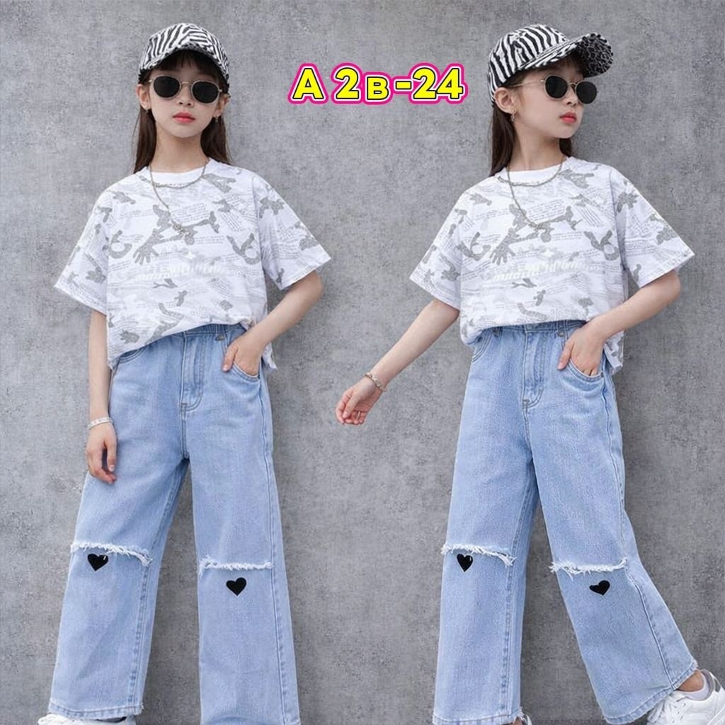 джинсовые брюки,летний костюм для девочек,джинсовые широкие брюки,широкие джинсы для девочек,модный костюм для девочек