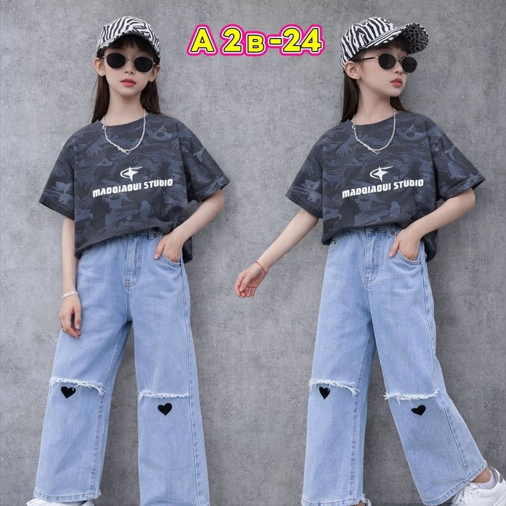 джинсовые брюки,летний костюм для девочек,джинсовые широкие брюки,широкие джинсы для девочек,модный костюм для девочек