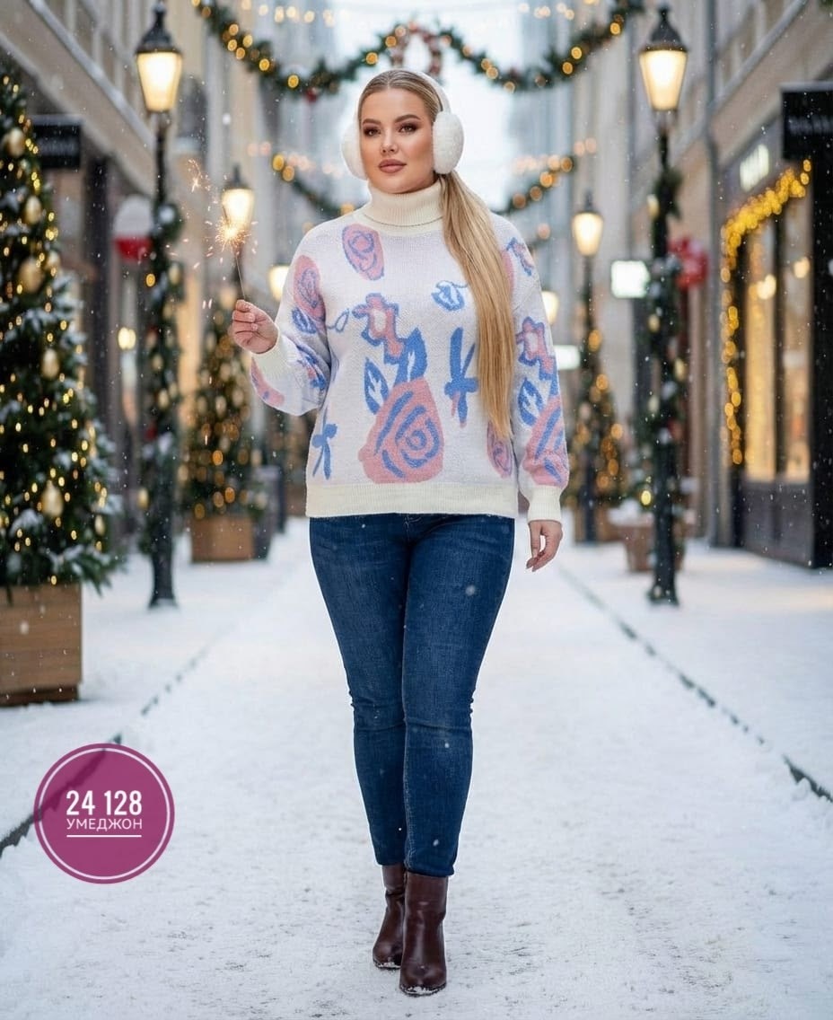 кофта свитер,свитер вязаный с горлом новогодний с оленями gh fashion,свитера женские,женская кофта,кофта женская свитер