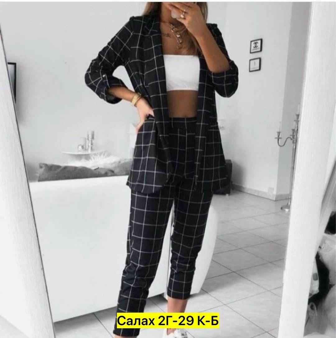 костюм двойка модный,костюм в клетку женский,костюм брючный женский liketon,женский костюм двойка,костюм в клетку