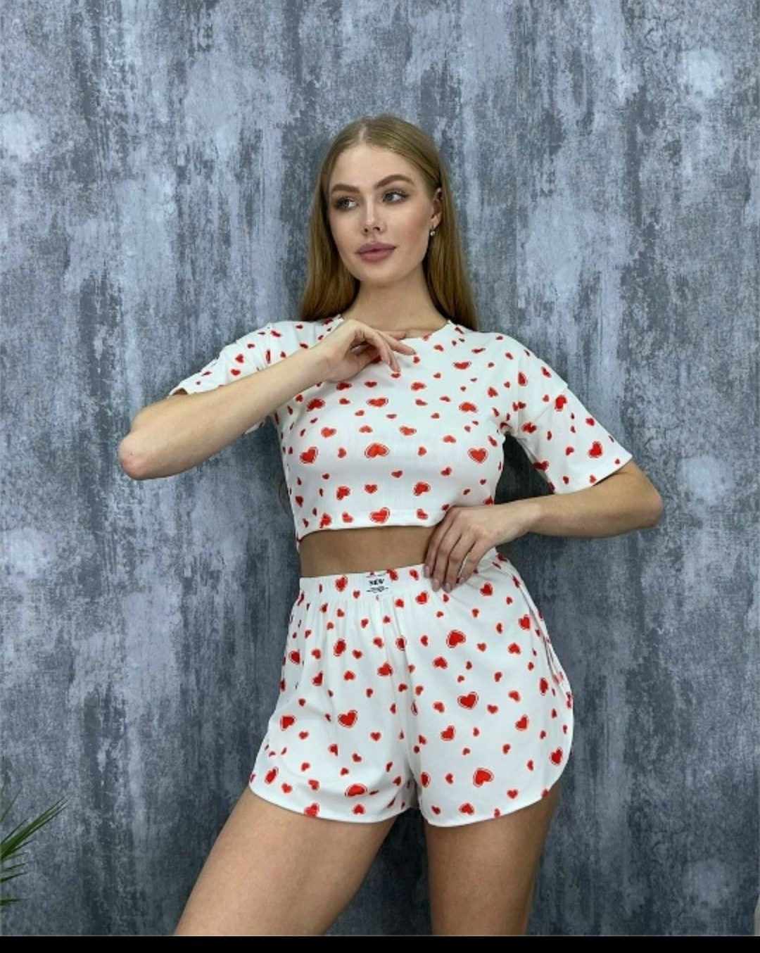 пижама женская с шортами,женская пижама,пижама женская с шортами и майкой с сердечками,пижама с сердечками,пижама с сердечками женская
