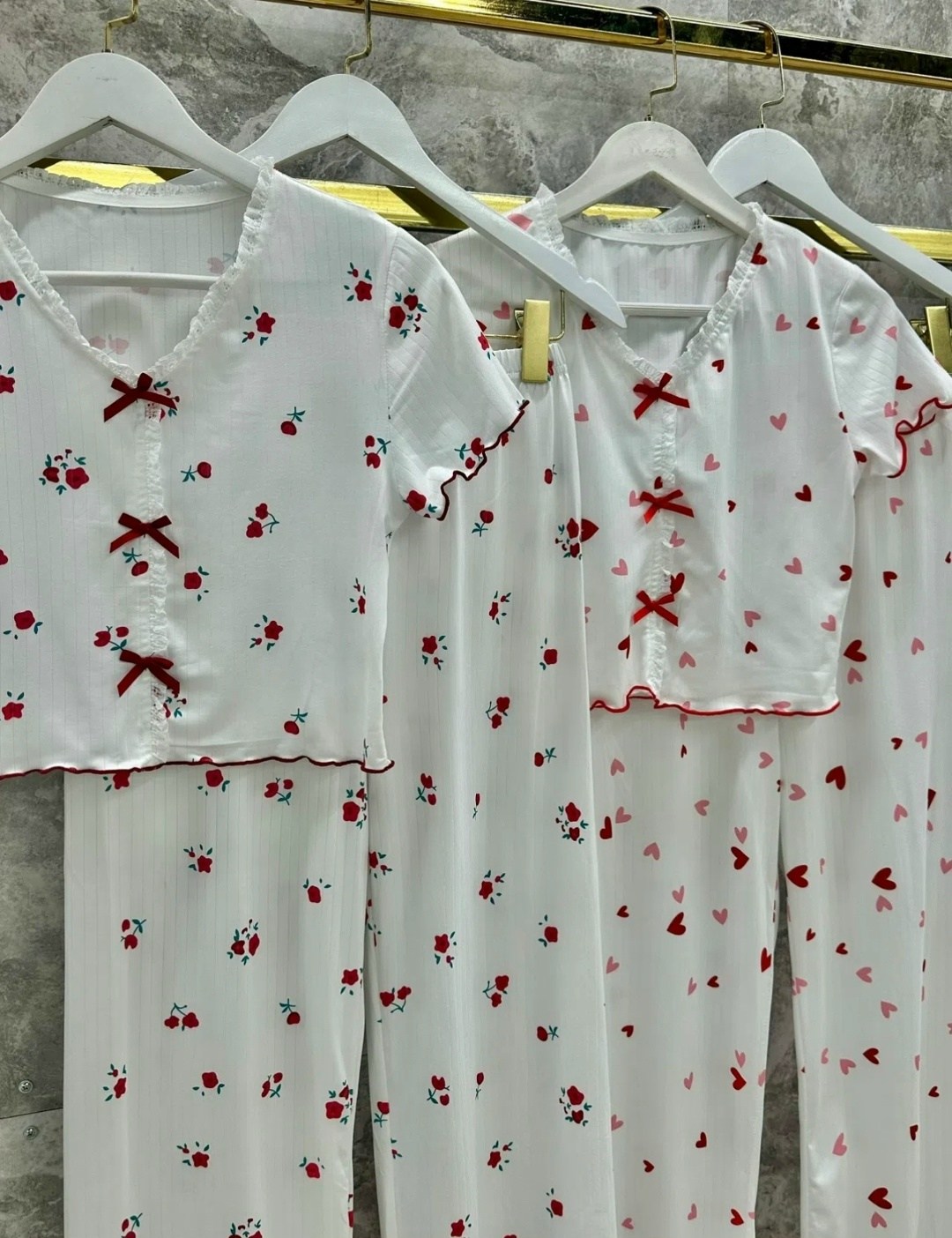 женские летние пижамы из полиэстера,женская шелковая пижама, для сна, пижамы с принтом сердца и бантом,пижама для женщин,пижамный комплект женский тонкий